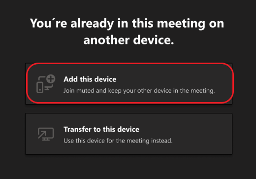 Add this device option highlighted in Teams