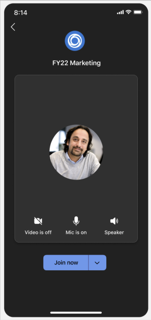 Themed meeting pre-join screen on mobile