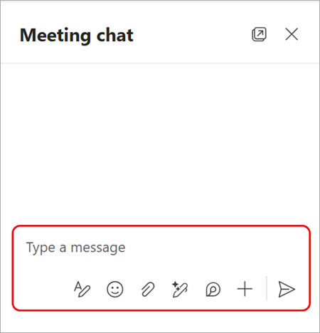 Screenshot showing a Teams meeting chat with the compose box highlighted