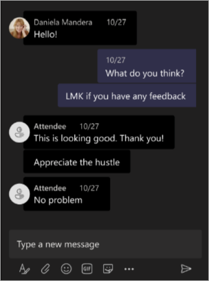 Organizer chat window with anonymized attendee messages