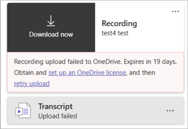 Screenshot of a recording chiclet that indicated the recording upload failed.