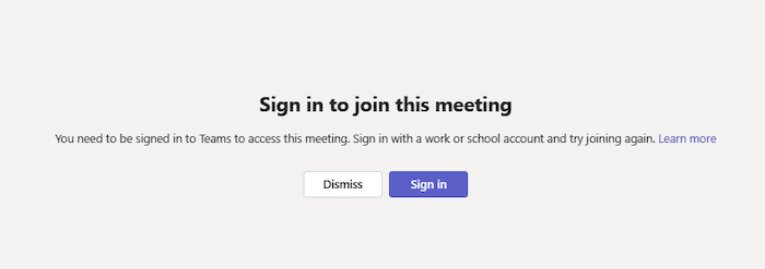 Sign in to join this meeting message