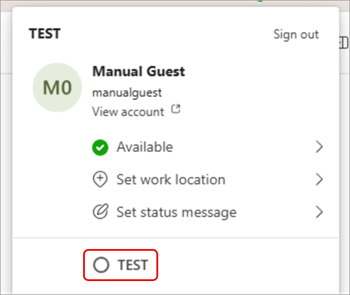 Screenshot showing how to switch orgs in Microsoft Teams.