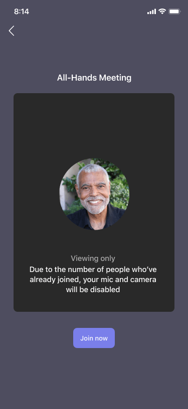 Mobile pre-join screen for joining as a view-only attendee