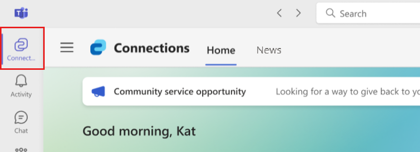 screenshot showing the connections icon in Microsoft teams.