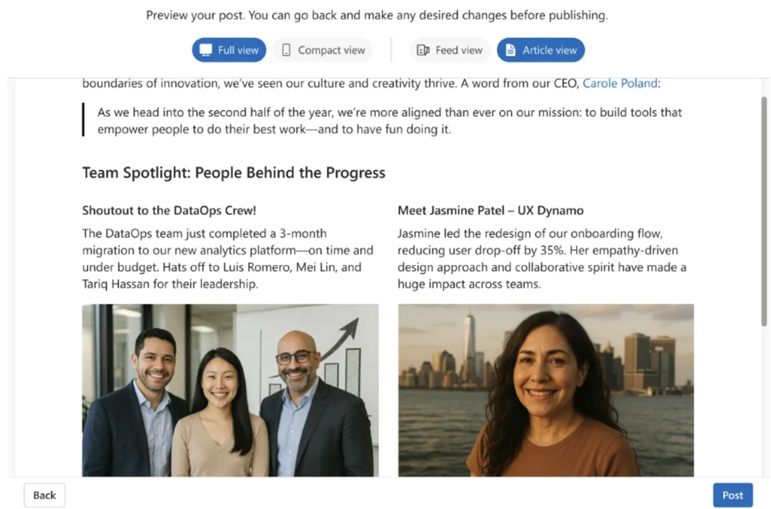 Preview the article before you publish to verify it looks like what you want