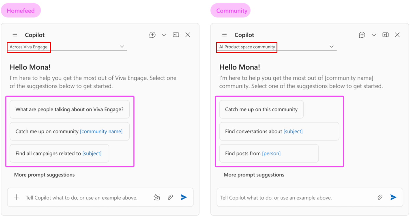 Context affects what Copilot offers you for default queries.