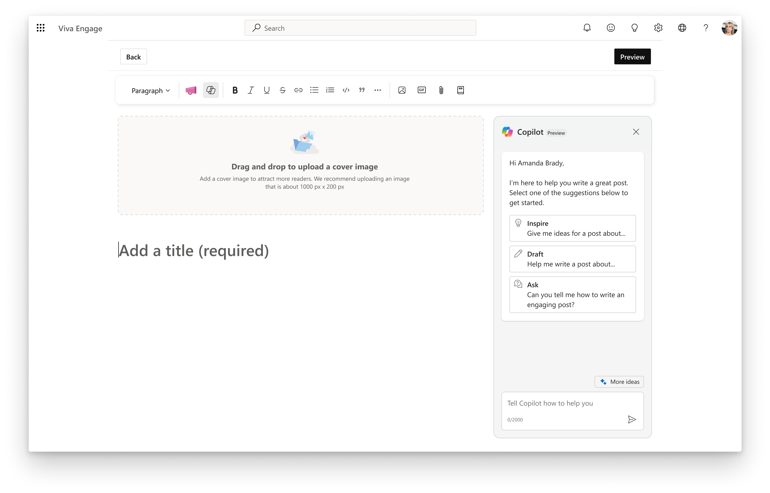 Screenshot shows how you can use Copilot within the article editor.
