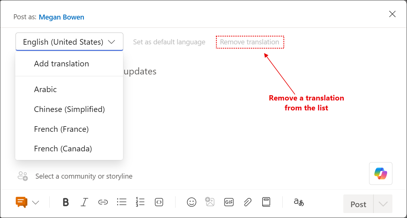 Screen cap showing interactions with the translation feature