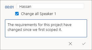 Relabel a transcript name or edit the section.