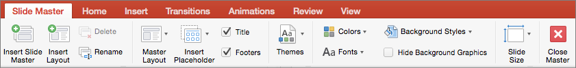 PowerPoint for Mac Slide Master tab commands