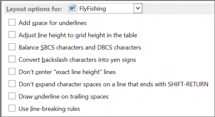 Word 2013 Layout options for: choices
