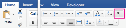 On the Home tab, Show Editing Marks is highlighted