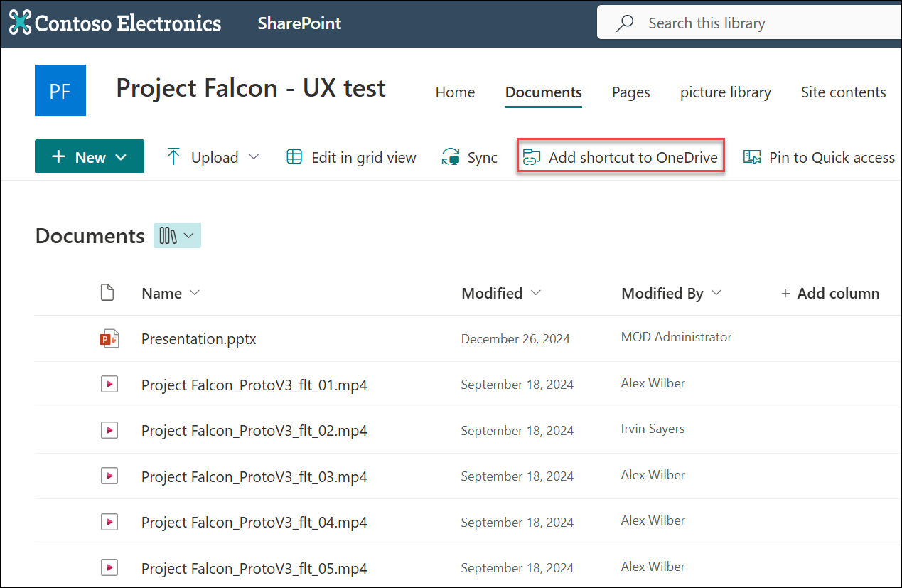 screenshot of Add shortcut to OneDrive link